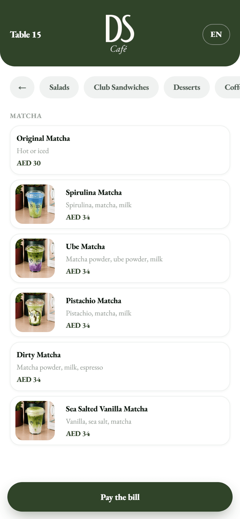 A restaurant menu on the guest’s phone